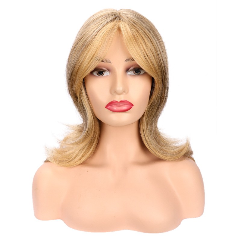 12 Inch Blonde Inverted Bang Bob Synthetic Wig for Women Natural Daily Full
