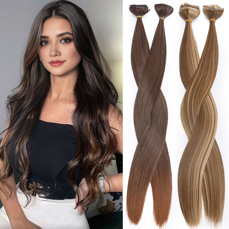 100% Natural Hairpiece Full Head 8Pcs Clip In Hair Extensions Real as Human Wavy