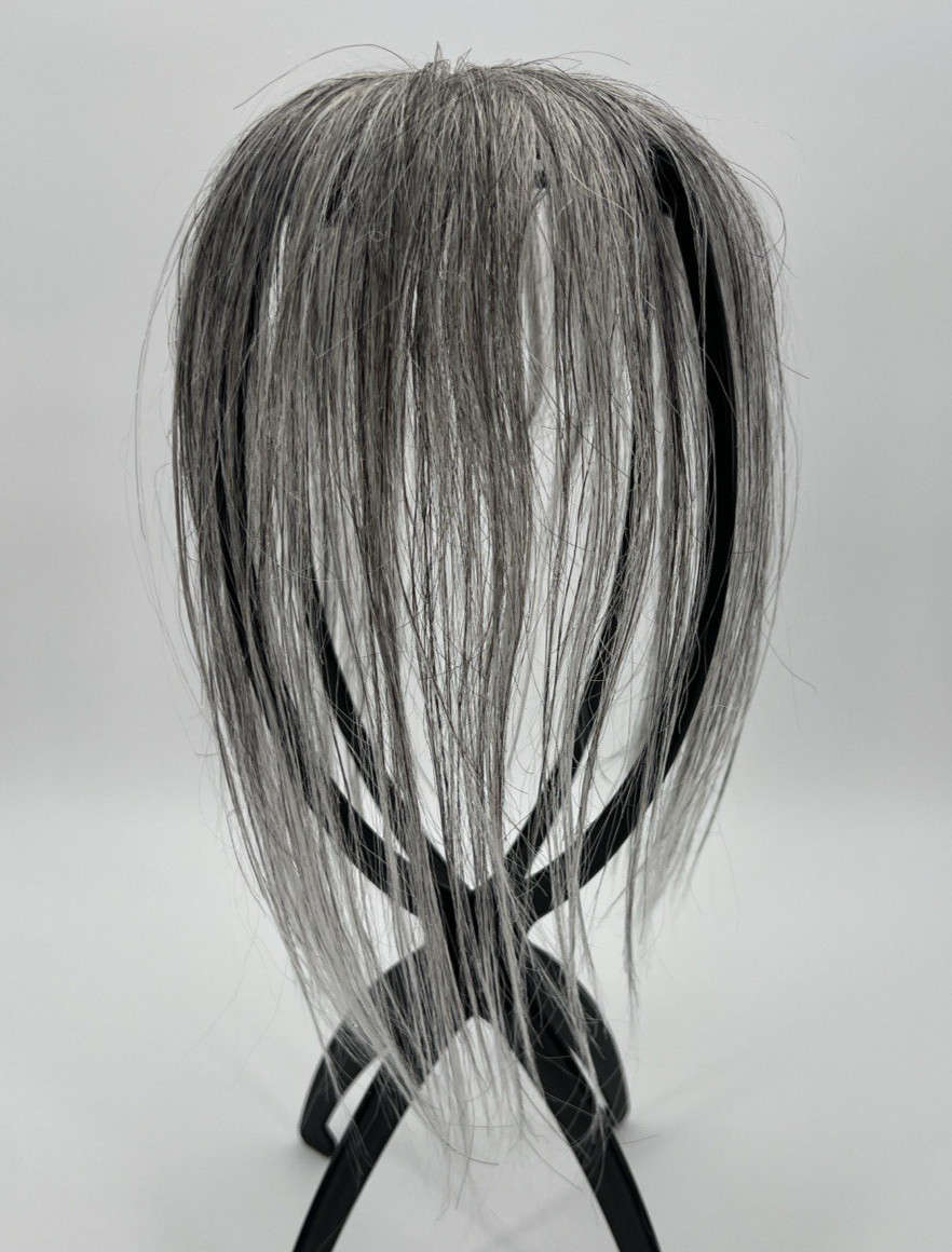 Dark Gray Mixed Black w/ Bangs 10in 100% Human Women Hair Topper