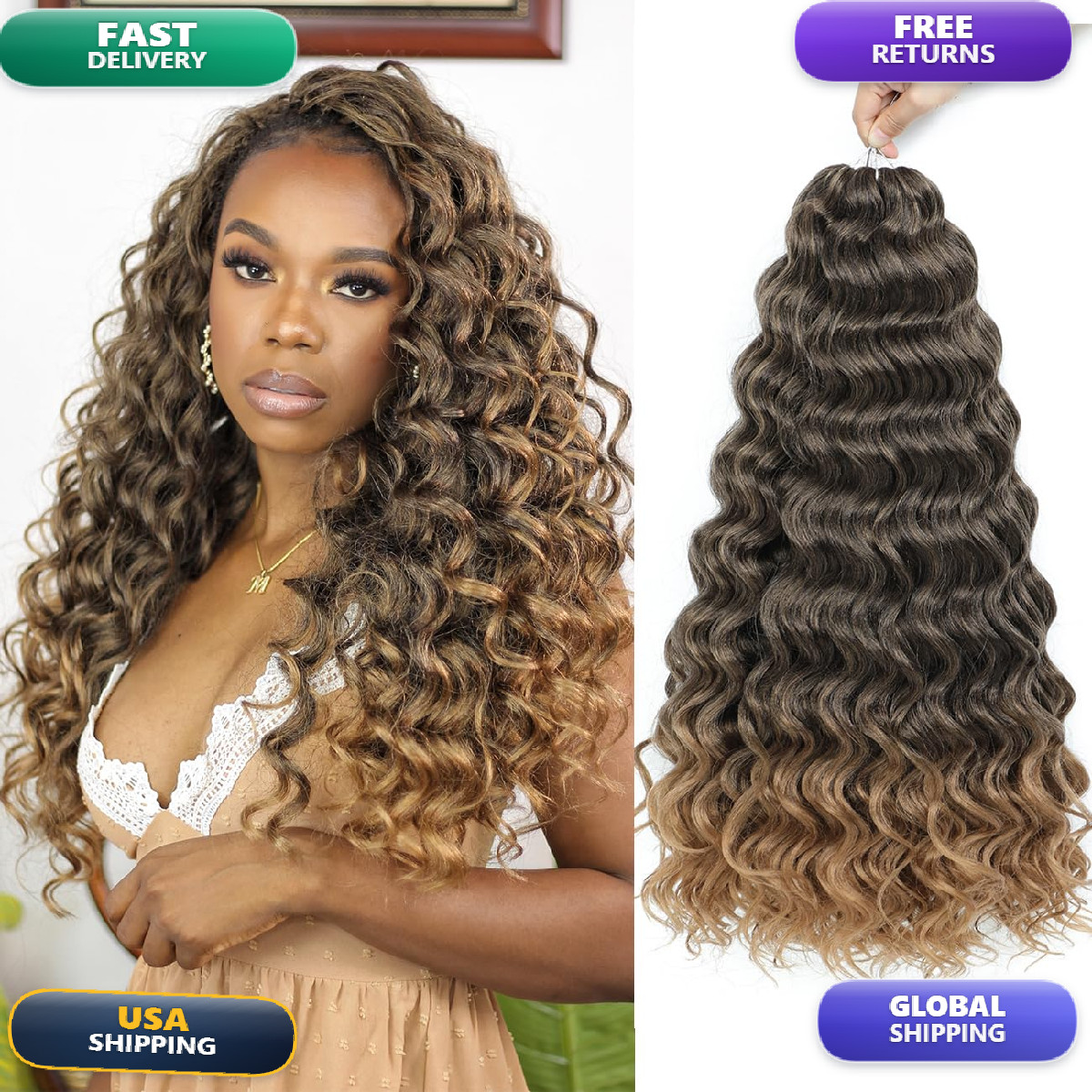 Ameli Ocean Wave Crochet Hair 24Inch Curly Braiding Hair 3Pack Wet And Wavy
