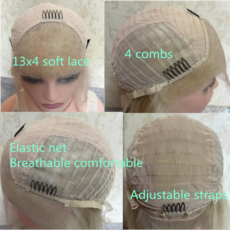Ombre Golden Honey Blond Wig with Bangs for Women Lace Front Wigs 100% Remy Hair