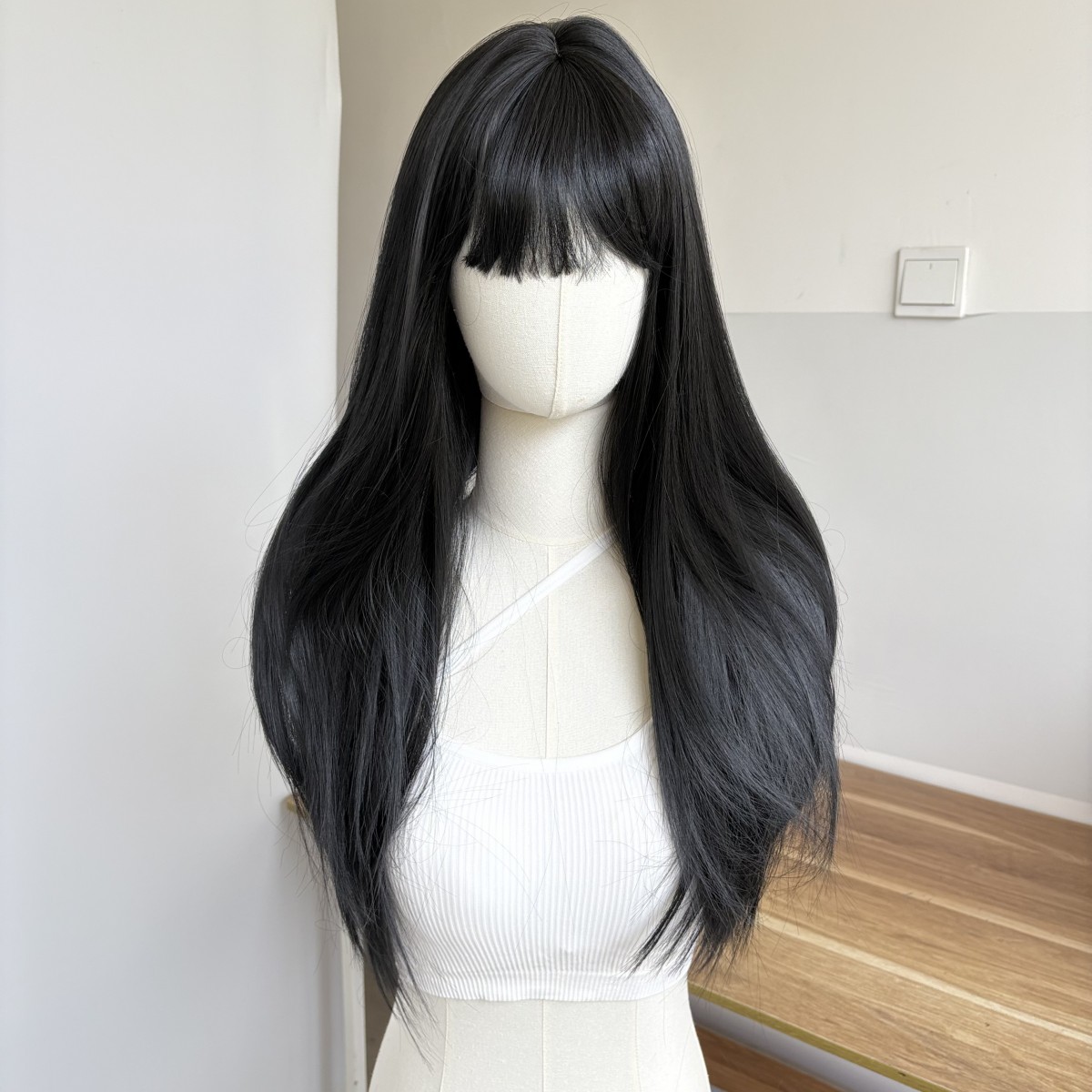 Long Straight Soft Synthetic Hair Dress Up Wigs With Bangs Off black