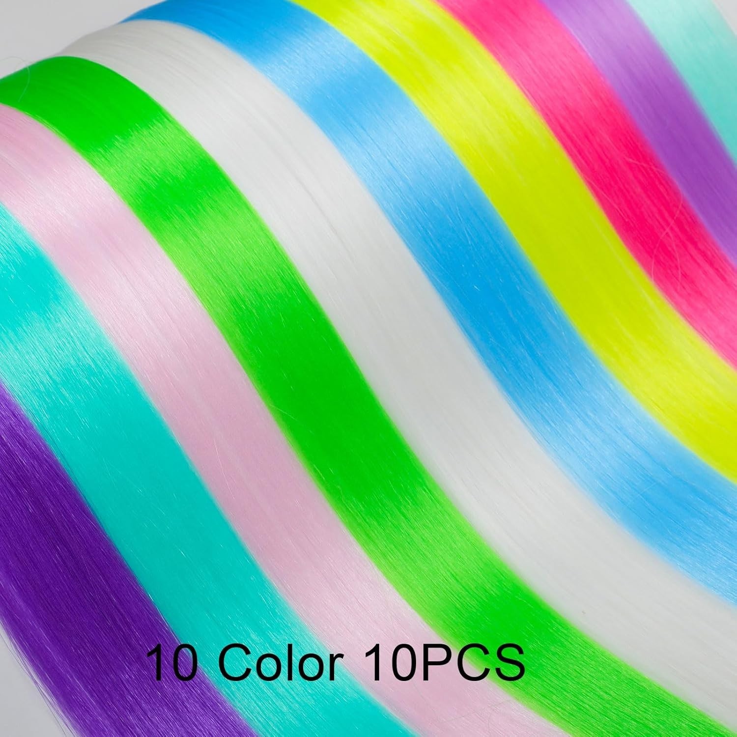 10 Pcs Glow in Dark Clip in Hair Extensions – 22inch Colorful Synthetic Rainb…