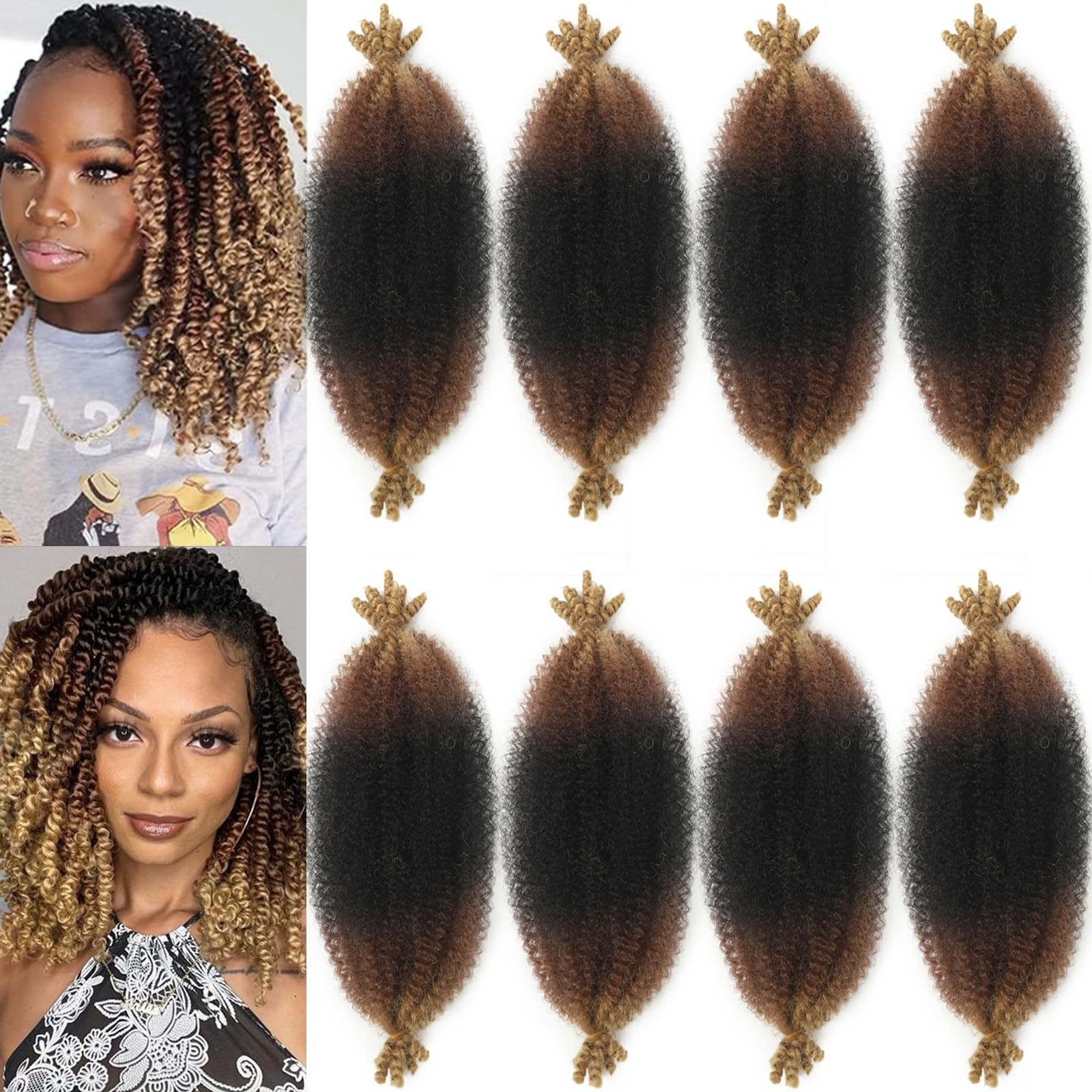 8 Inch Springy Afro Twist Braiding Hair – 3 Tone Kinky Hair, Pre-Separated, 8 Pa