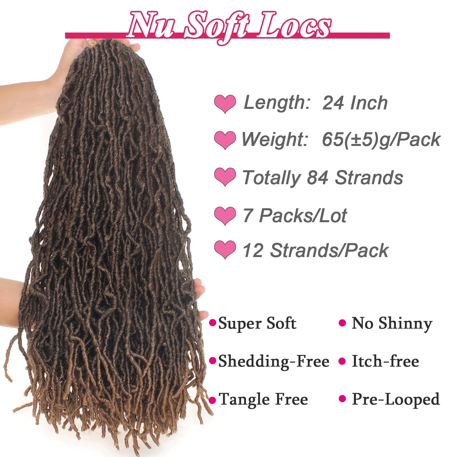 Leeven 24 Inch Omber Brown Distressed Soft Locs Crochet Hair 7 Packs Pre-Looped