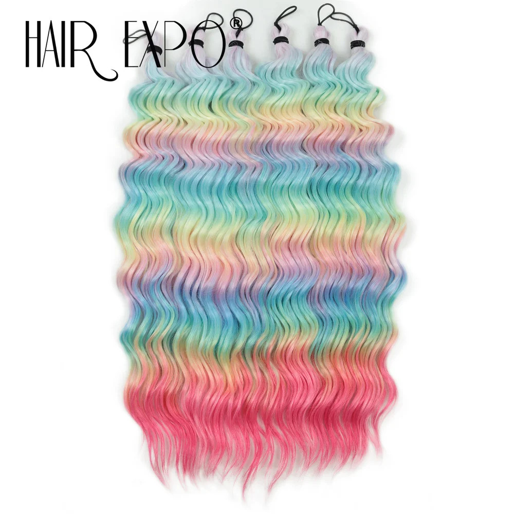 18 Inch Deep Wave Twist Crochet Hair Synthetic Ombre Rainbow Color Afro Curls