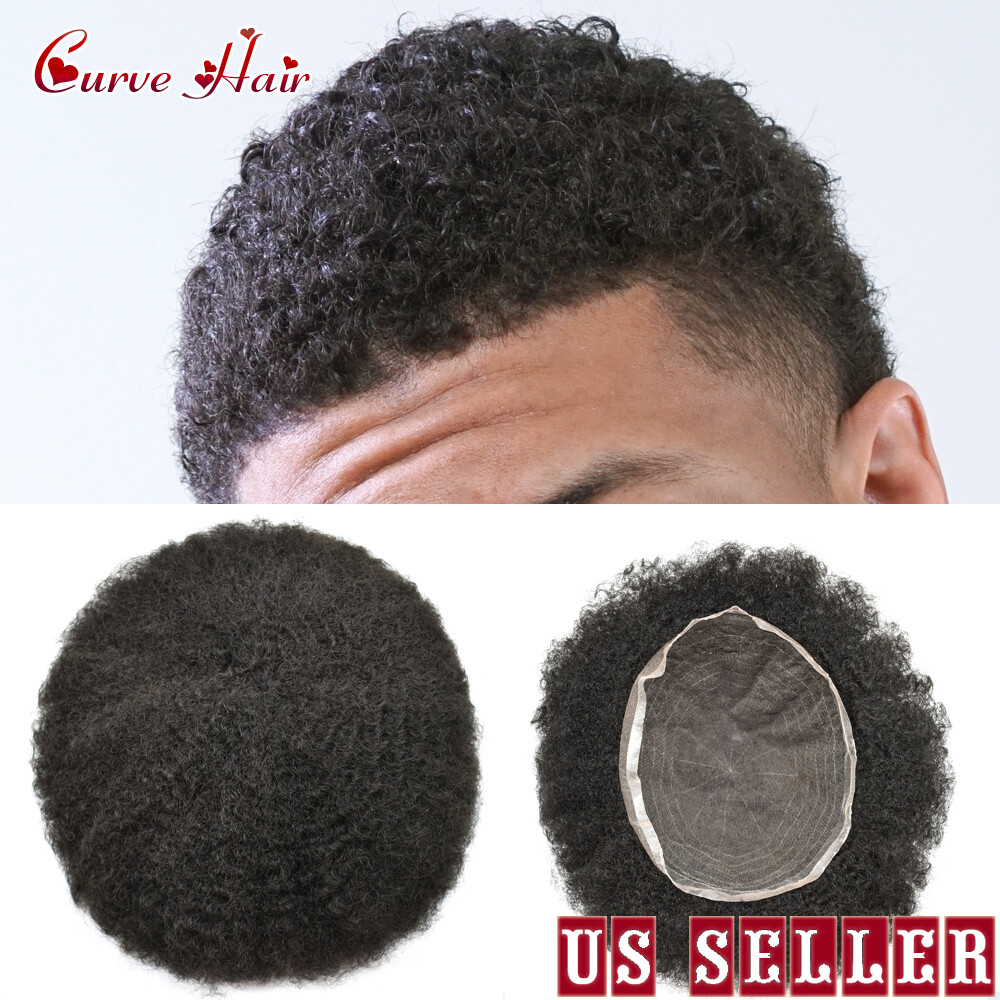 Afro Kinky Curly Men Toupee Hairpiece Black Men Hair Unit Full Lace HD Lace GREY