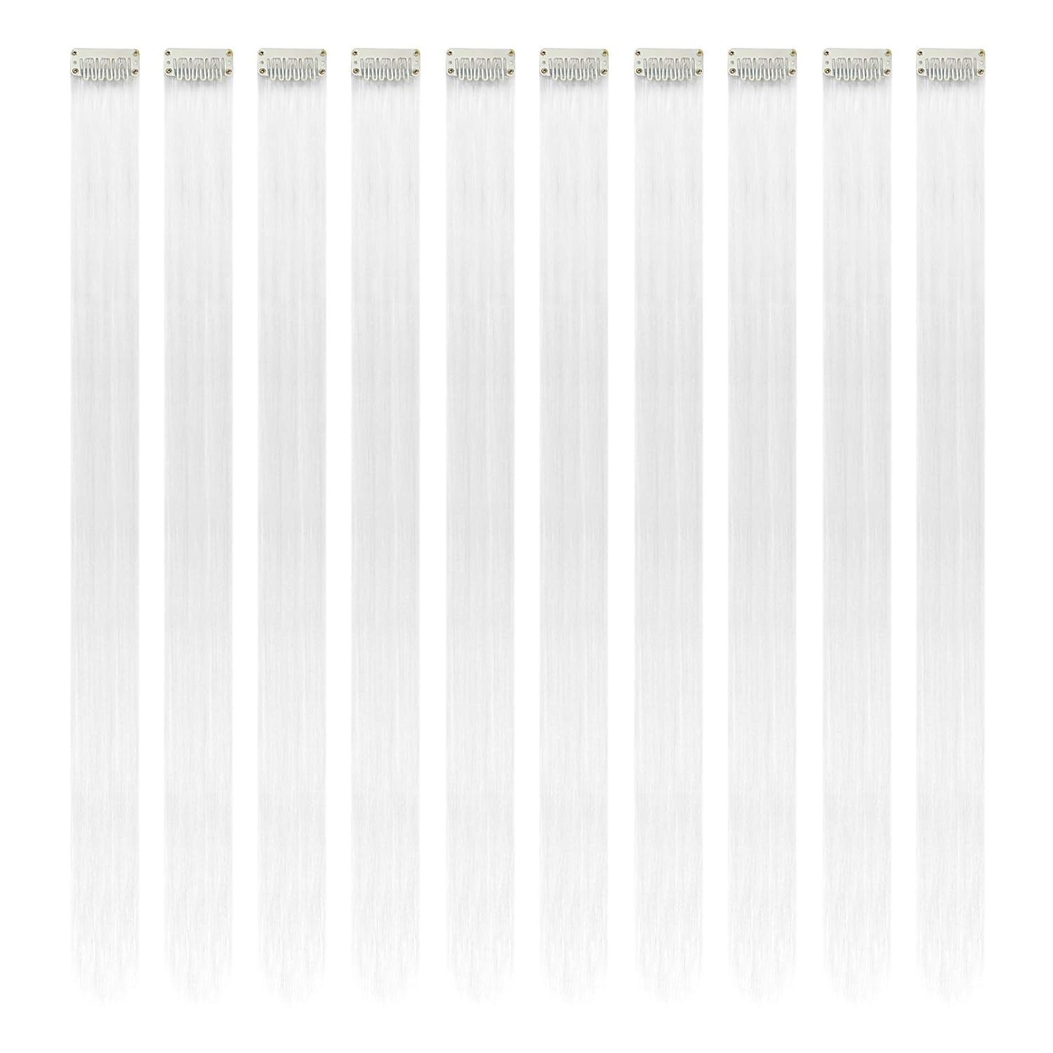 White Hair Extensions Clip in, 22 Inch 10 Pcs 22 Inch (Pack of 10) 10PCS-White
