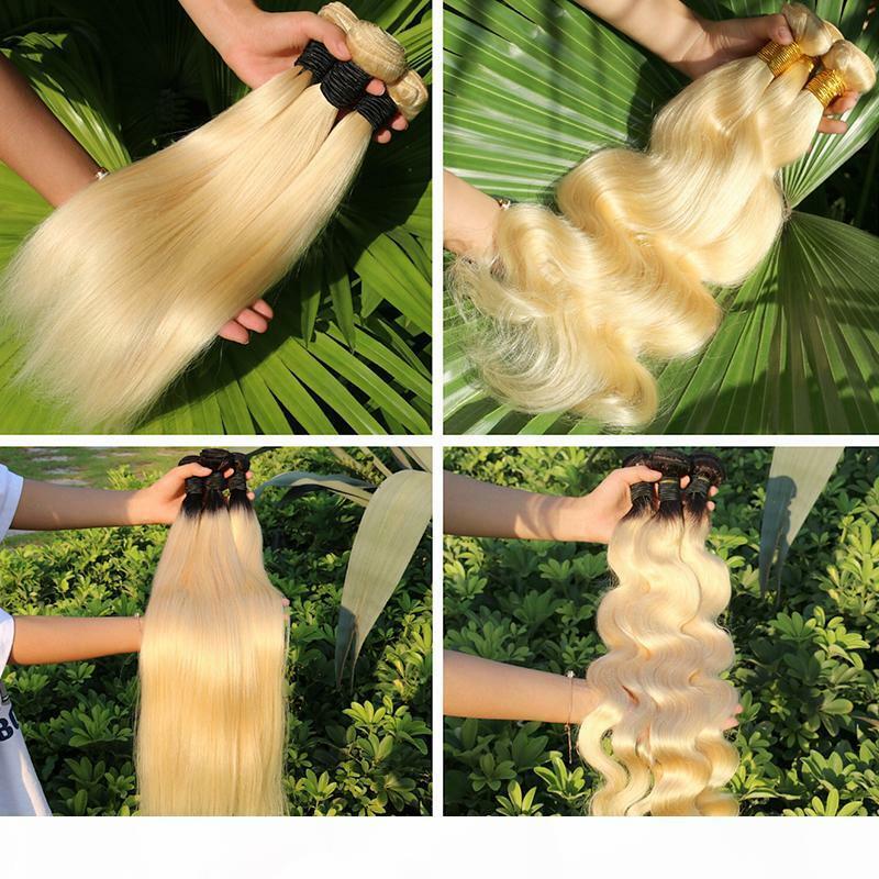 12A PERUVIAN Human Hair Weft 3/4Bundle+Lace Top Closure=Full Head 1B/613 BLONDE