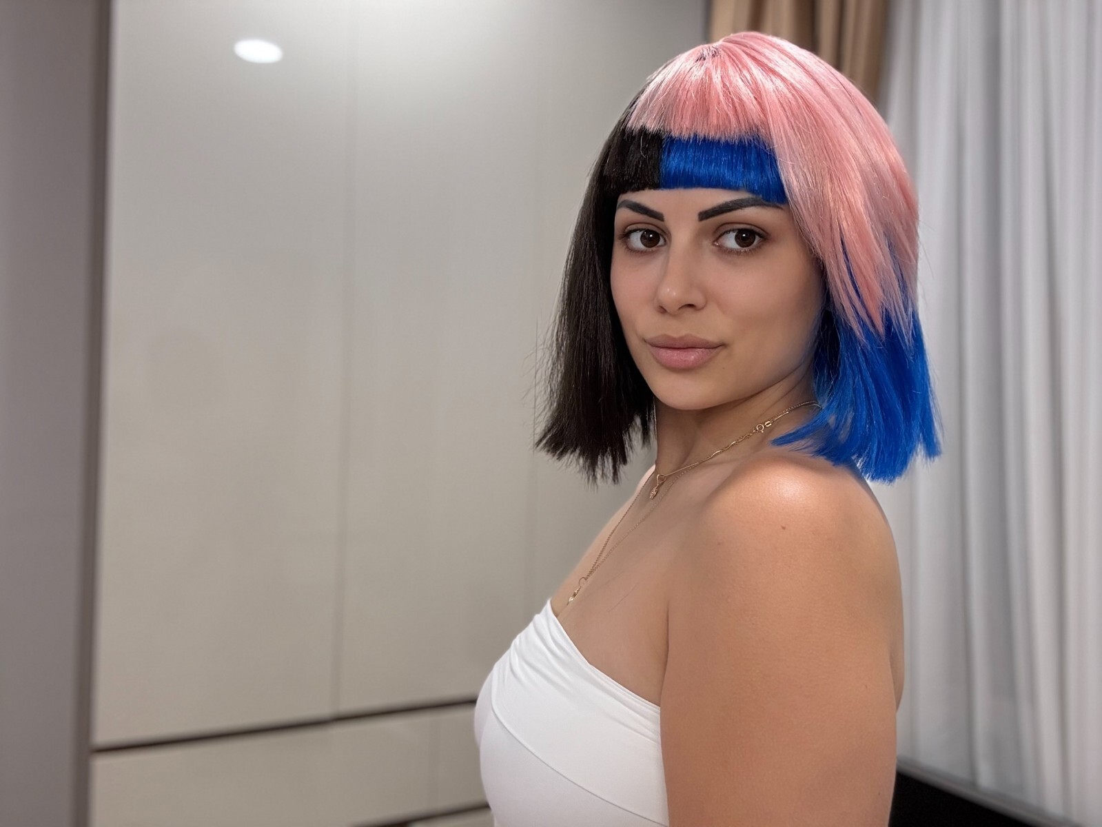 Adult Womens Bob Wig | Black, Pink, & Blue Celebrity Wig, HW-1387A