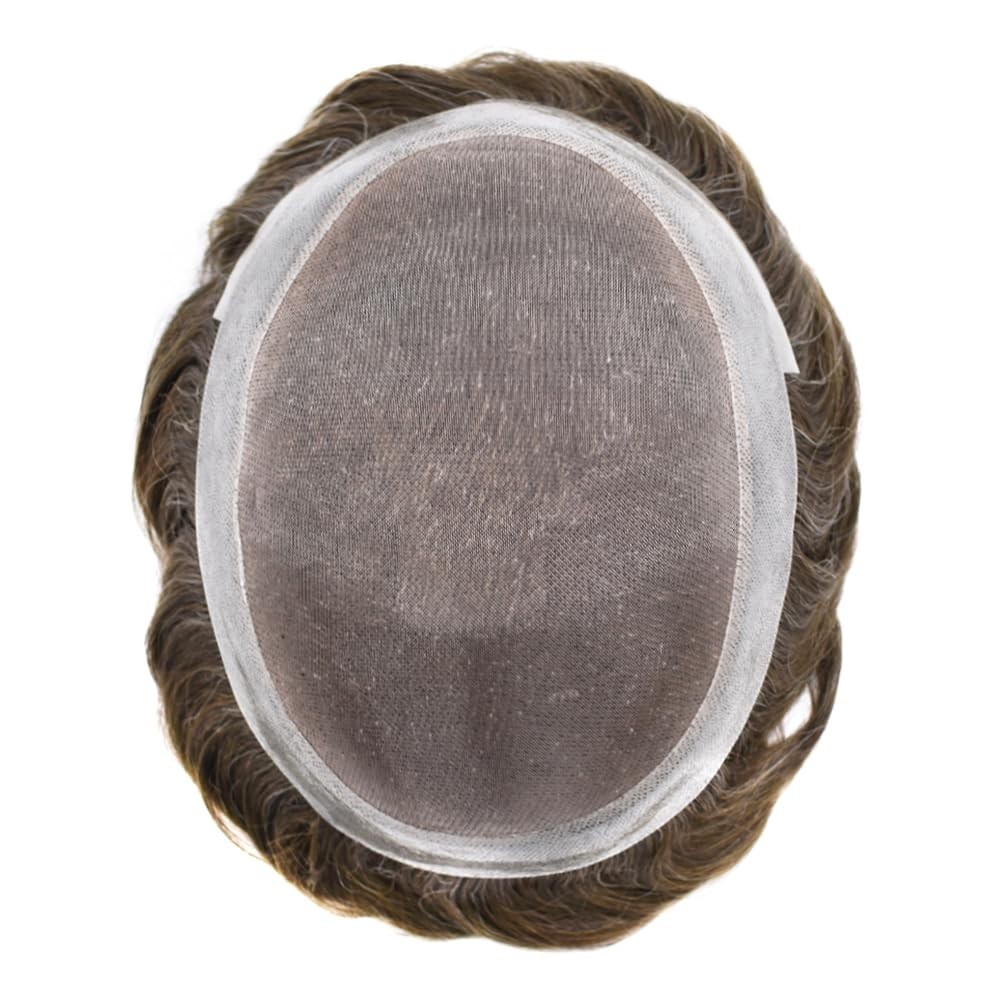 Mens Toupee Hairpiece Durable Fine Mono Poly Human Hair Replacement System