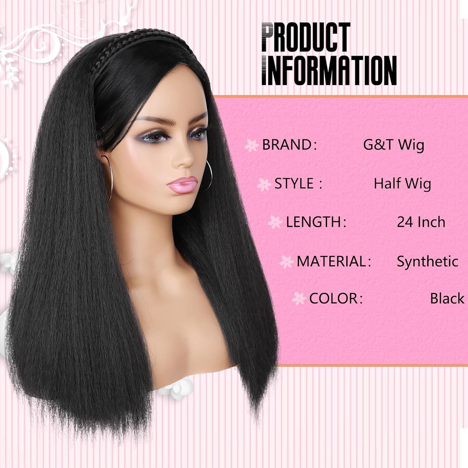 Glueless Yaki Straight Half Wig with Hair Band – Versatile Styles for Daily Use