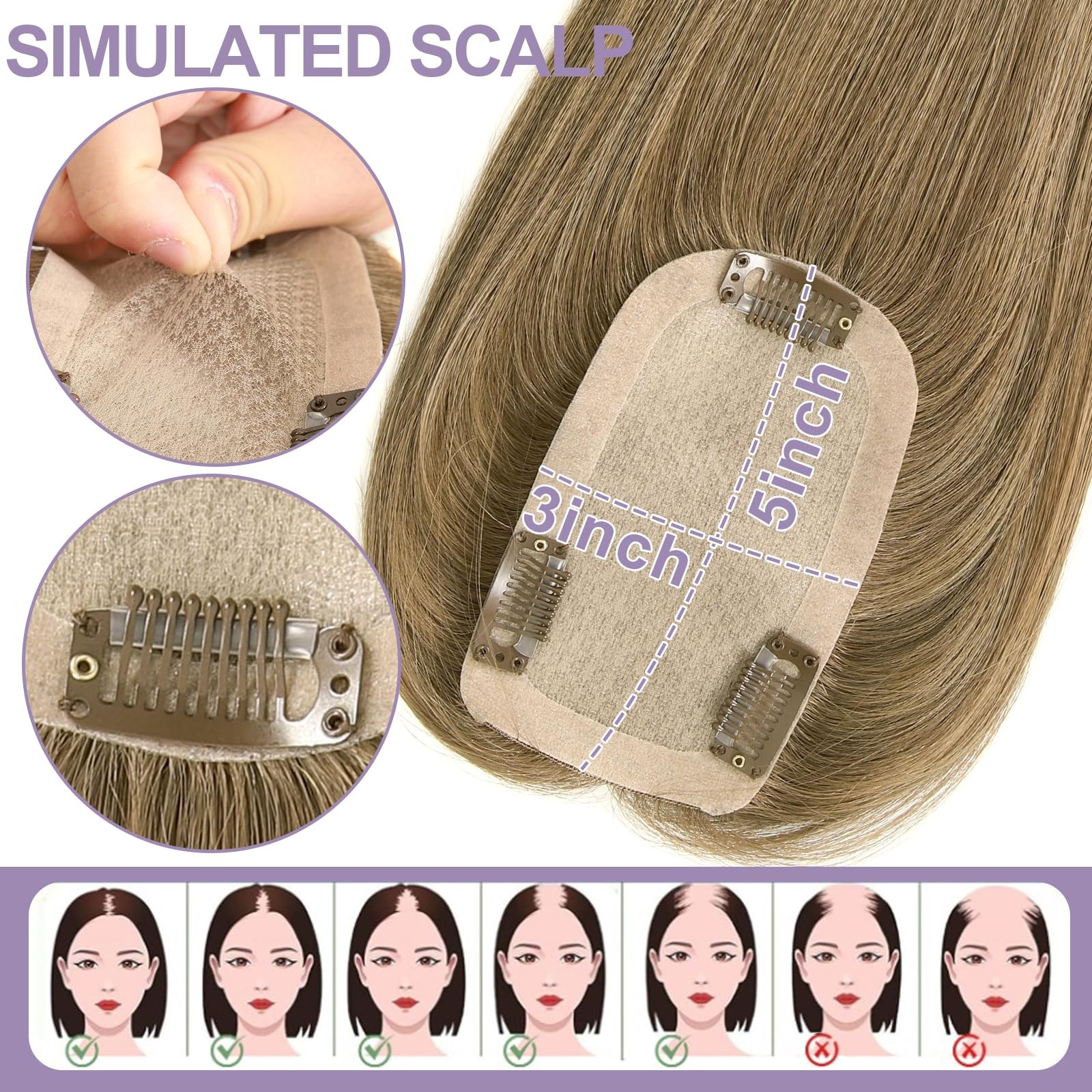 Topunique Toppers Hair Pieces For Women Tac 3X5 Inch Injected Silk Base 14 Inch