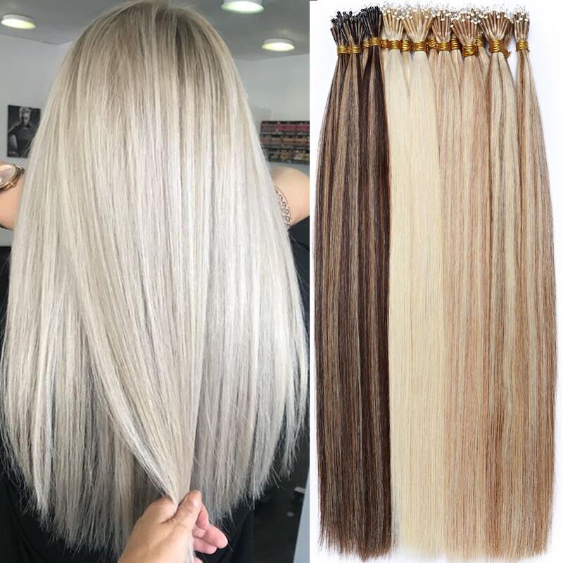 100% Remy Human Hair Thick Full Head Nano Ring Rings Loop Beads Extensions 150gr