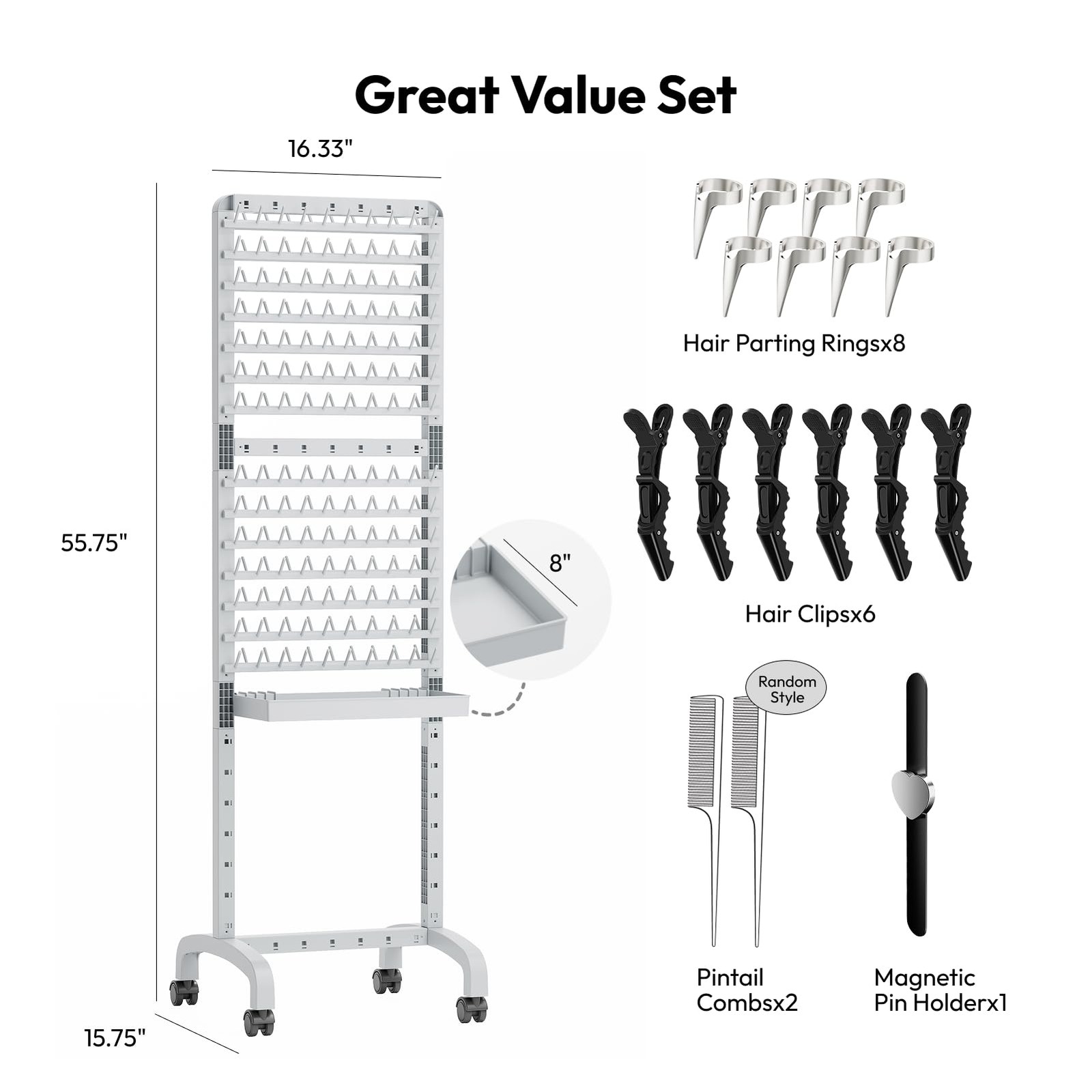 280 Pegs Braiding Hair Rack with Tray and Tools, Height Adjustable, 2-Side Br…