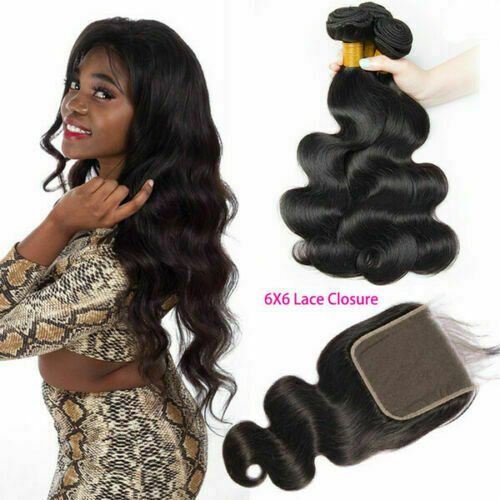 12A 22+24+26&18 Wider 6X6 BRAZILIAN HUMAN HAIR BODY WAVE 3BUNDLES+ CLOSURE 390g