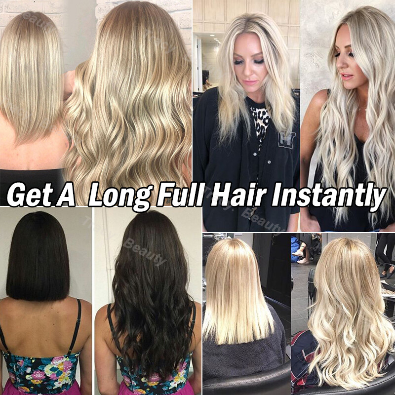 Double Weft Thick Clip In Extensions Virgin Human Hair Balayage Ombre Full Head