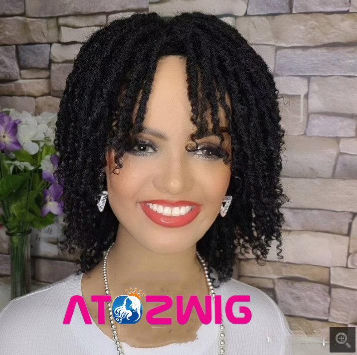 ATOZWIG Women Dreadlock Wig Short Black Twist Wigs Afro Curly Synthetic Hair Wig