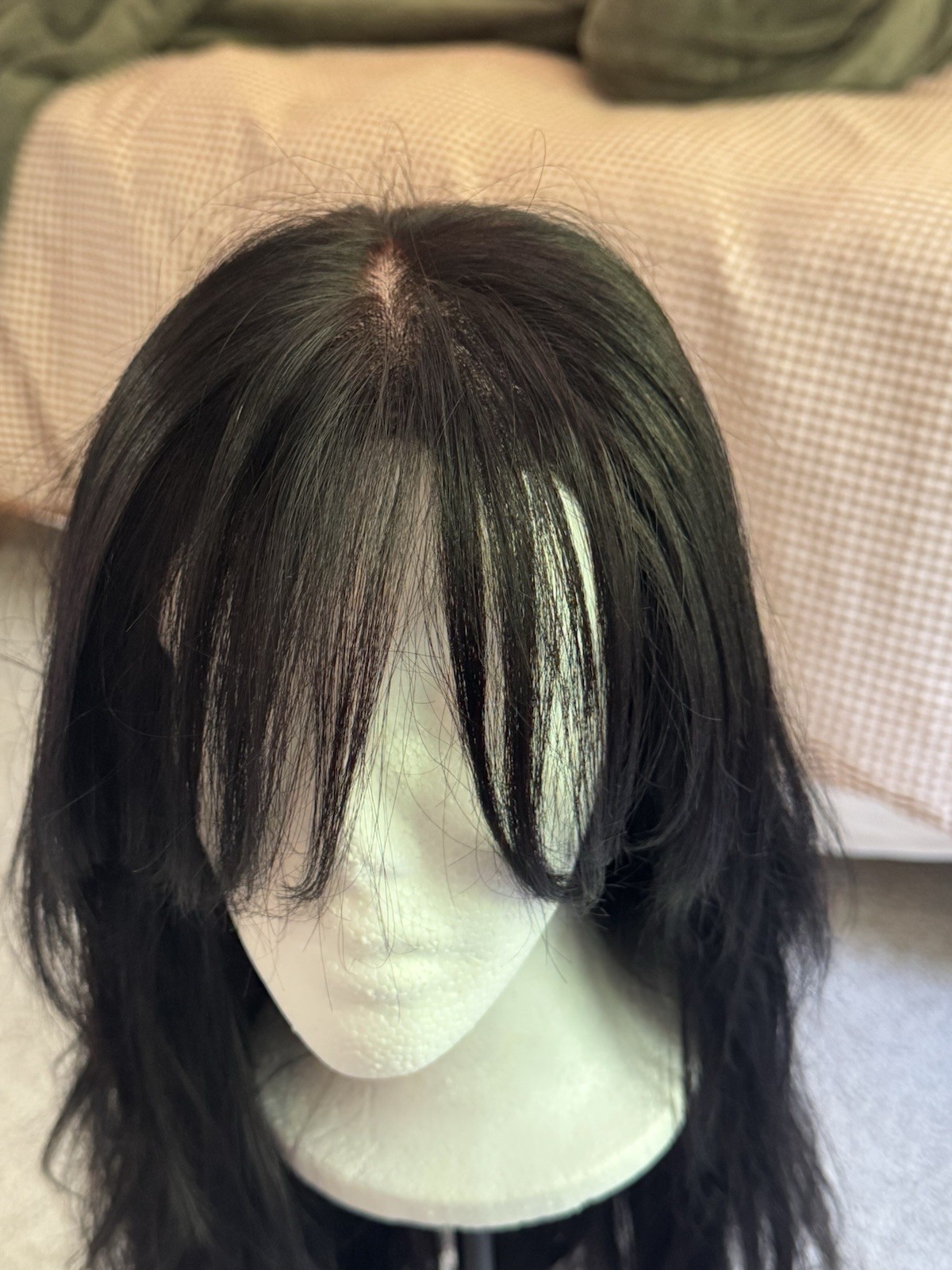 Preowned 9×6 Lace Human Hair Glueless Wig W/Curtain Bangs 20 inch- Jessie’s Wig