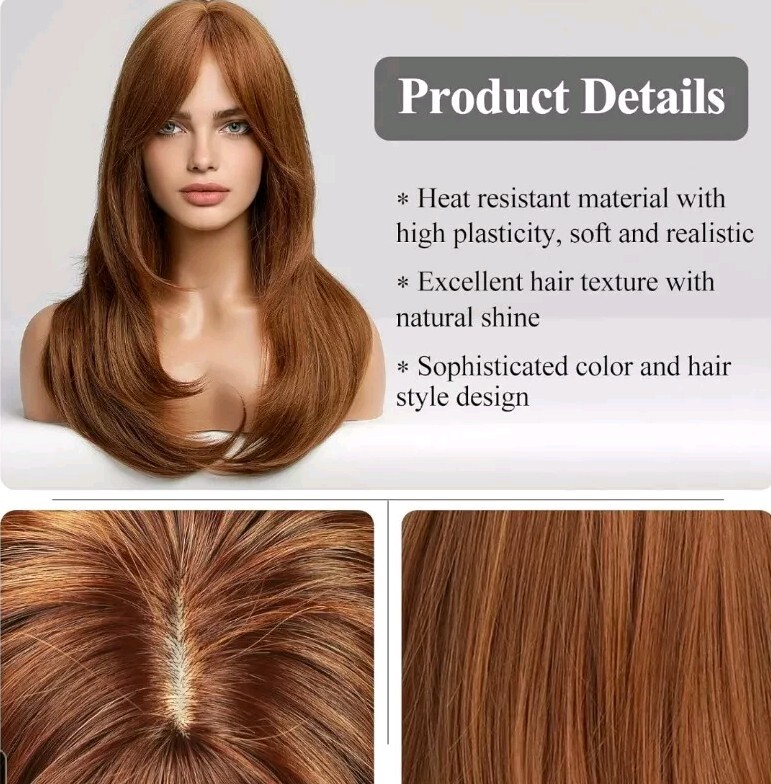 Auburn Red Wig with Bangs Heat Resistant Natural Blended Hair