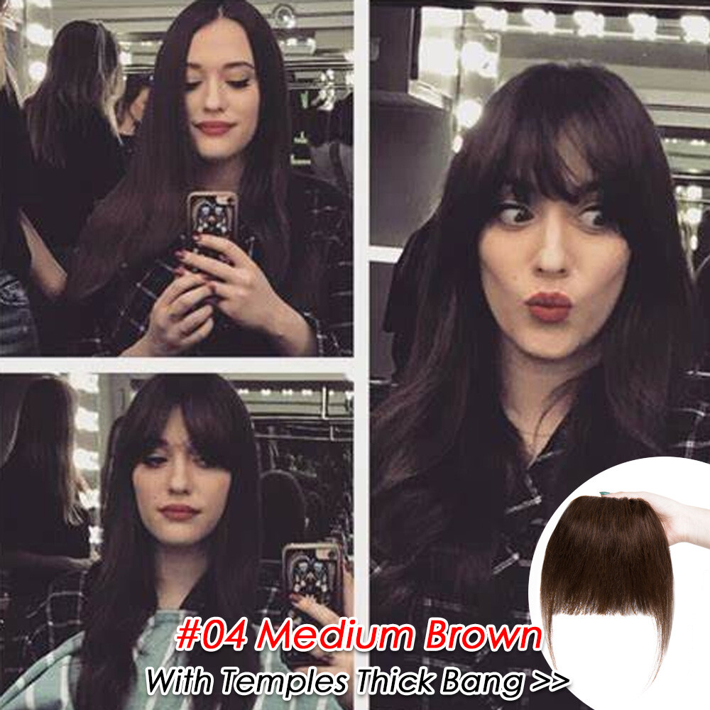 Black REAL Remy Bangs Clip In Human Hair Extensions Side Fringe Front HairPiece