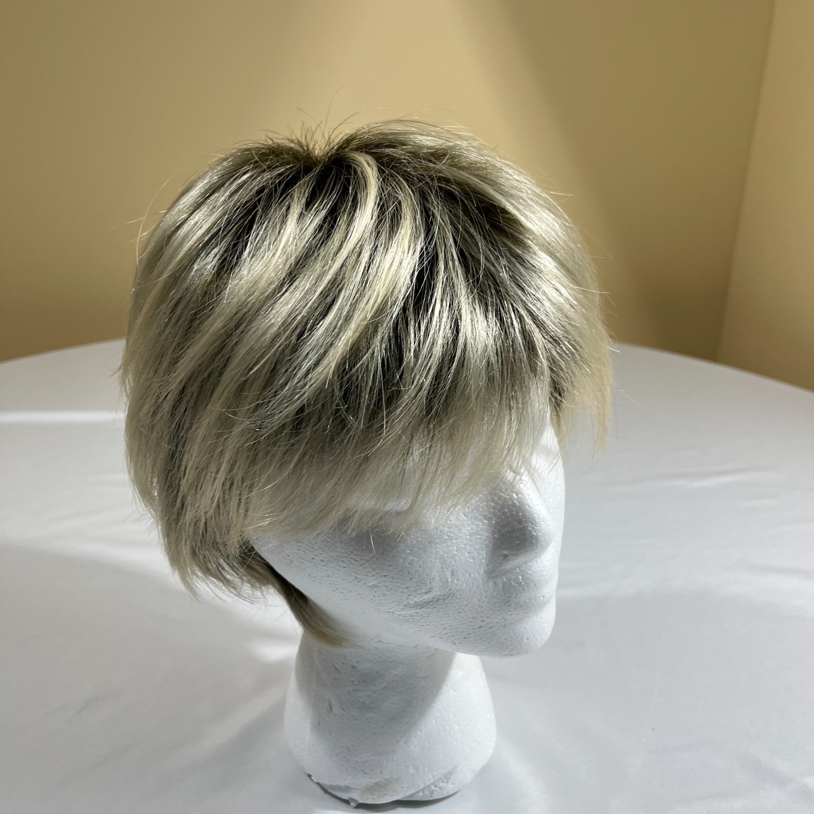 Tony of Beverly Wig Rooted Blonde Silver Mix Short Layered Pixie Modacrylic