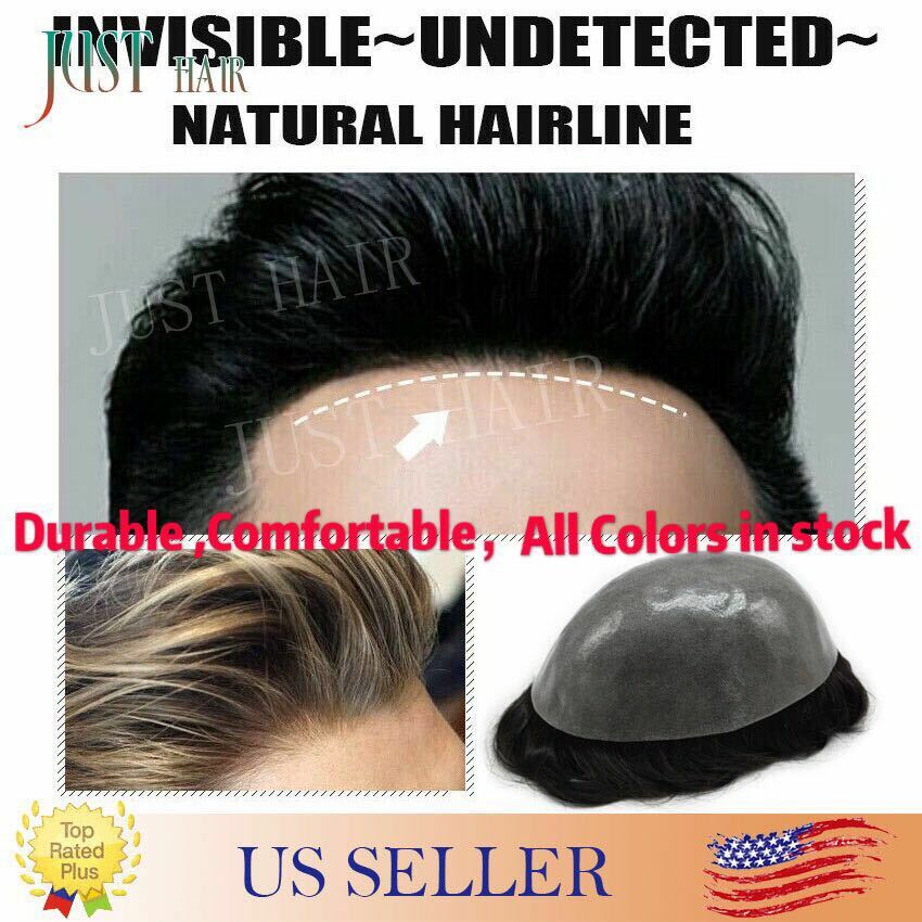 Invisible Thin Skin Mens Toupee Remy Hair Replacemen Poly Hairpieces System PAPY