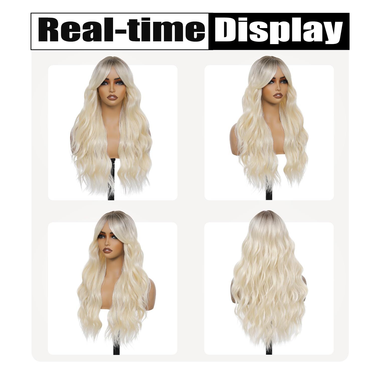 Ombre Blonde Long Wavy Wig for Women European American Heat Resistant Synthetic