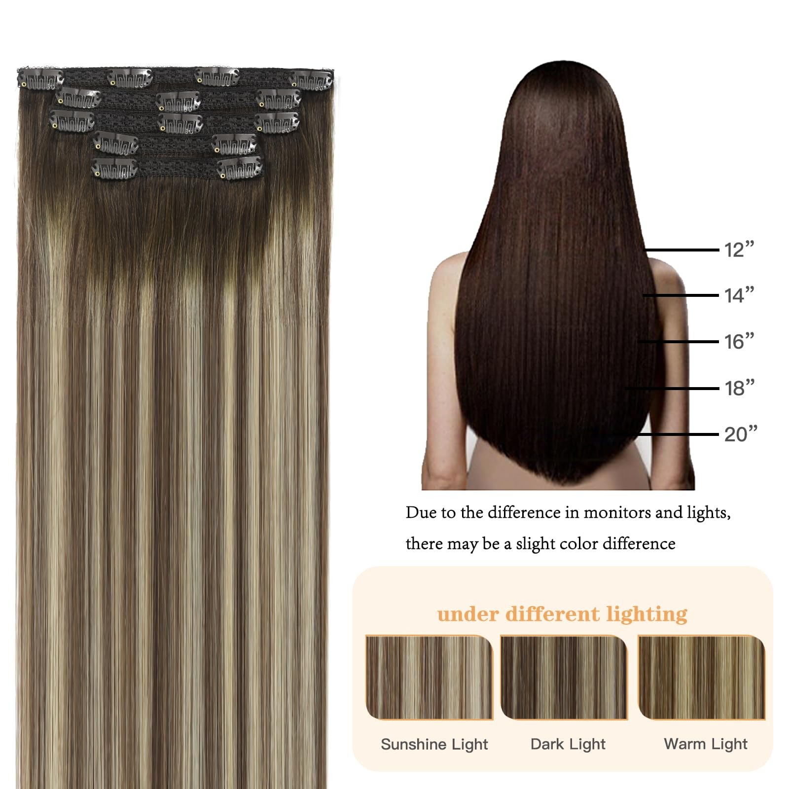 Lace Clip In Extensions Real Human Hair Balayage Walnut Brown to Ash Brown Mi…