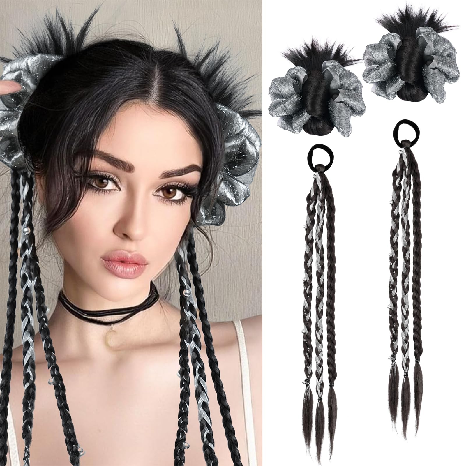 Black Hair Bun,Clip-On Feathered Bun Hair Pieces for Women Synthetic Sick Bac…