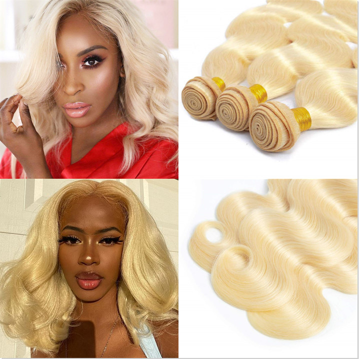 613 Blonde Body Wave 3 Bundles Soft Human Hair Weave Extensions 16INCH 50G per