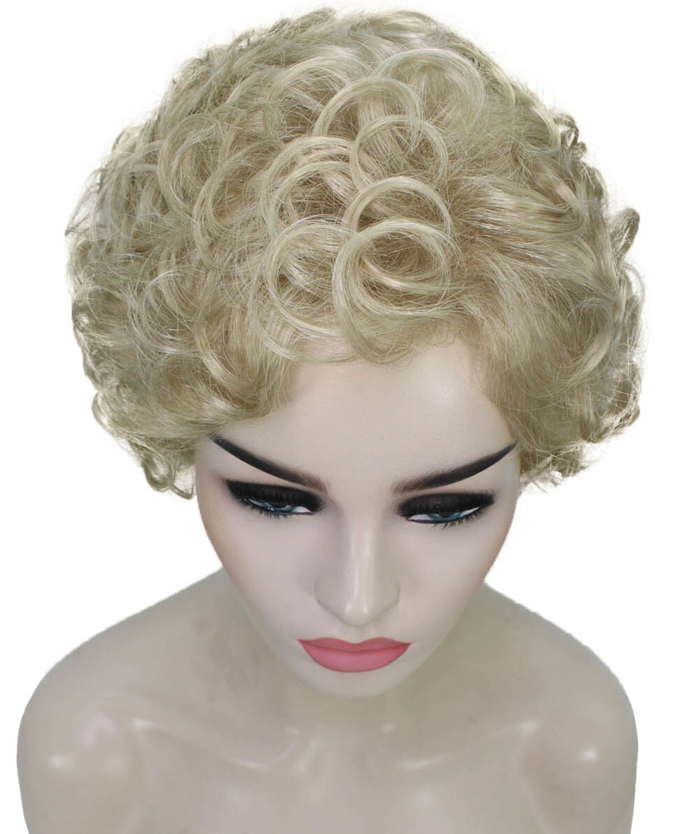 Monroe – Curly Kanekalon Synthetic Fiber Full Wig, 4 – 4.5 in, Light Blonde