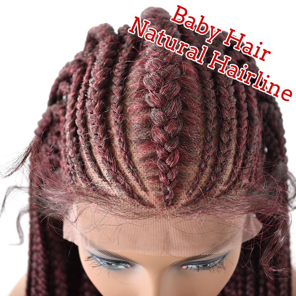 Lace Front Box Braids Cornrow Women Wigs Baby Hair Kanekalon Synthetic 31″ Long