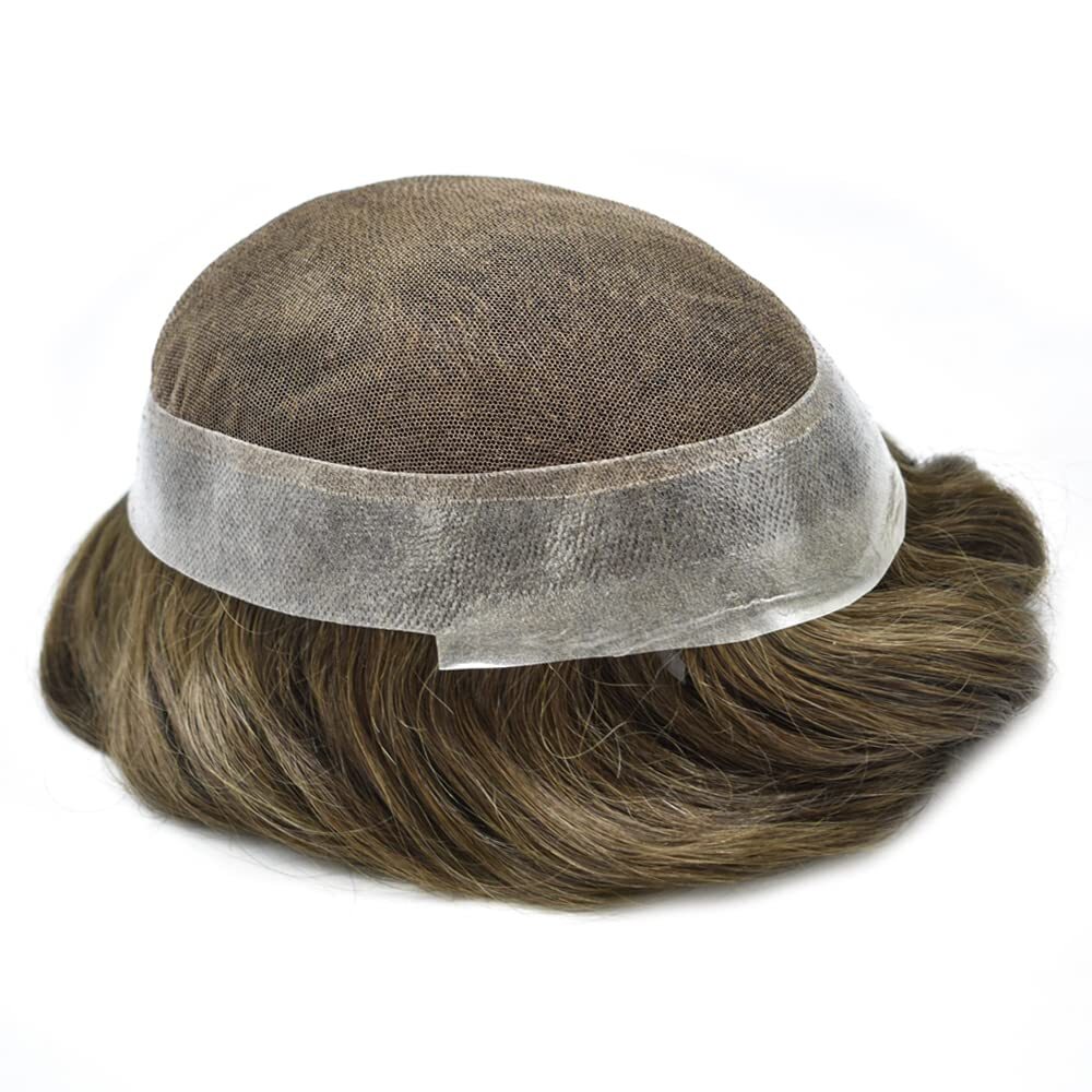 Mens Toupee Swiss Lace Hairpiece Poly Pu Skin Around Hair System Replacement US