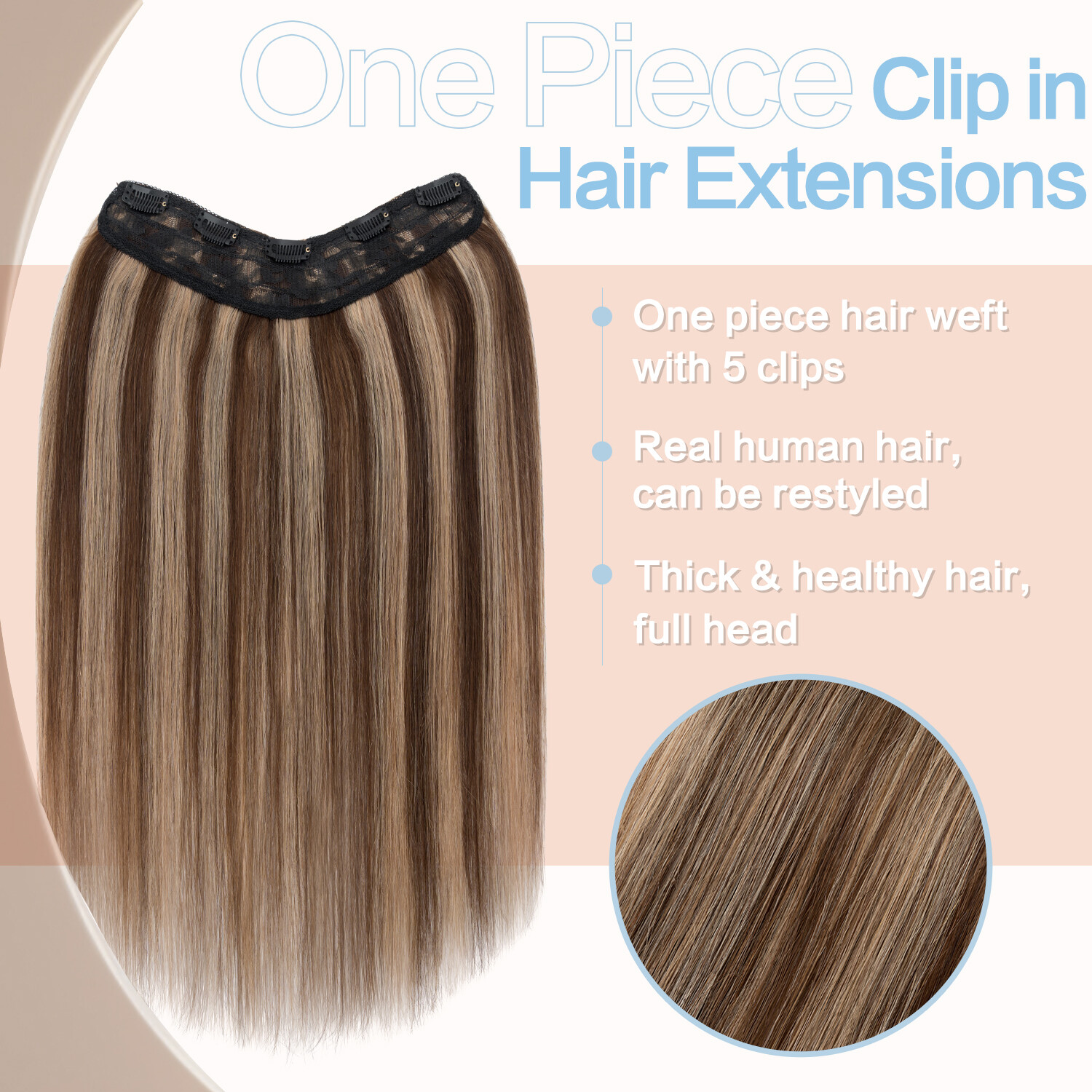 One Piece 100% Remy Clip In Human Hair Extensions 3/4Full Head U Part MY-LADY US