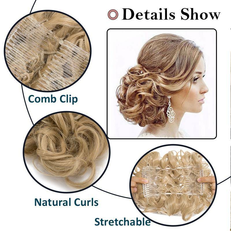 LARGE THICK Curly Chignon Messy Bun Updo Clip in Hair Piece Extensions Formal US