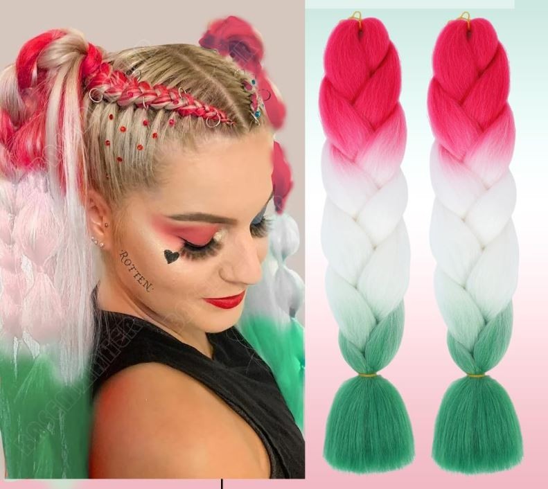 24″ Colored Jumbo Braiding Hair Extension Ombre Red White Green