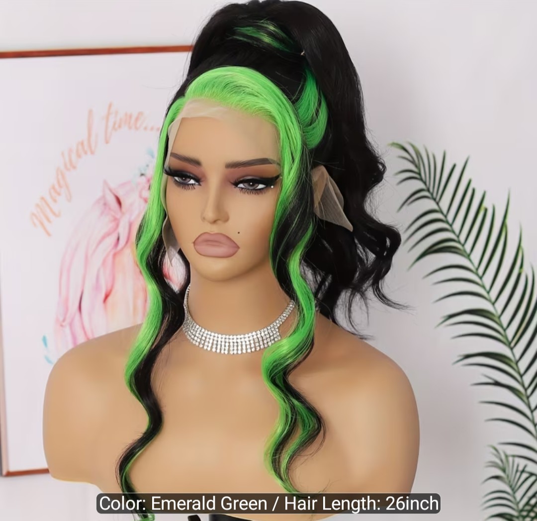 WOMEN’S 26″ INCHES 13×6 HIGHLIGHT GREEN SYNTHETIC LACE FRONT WIG