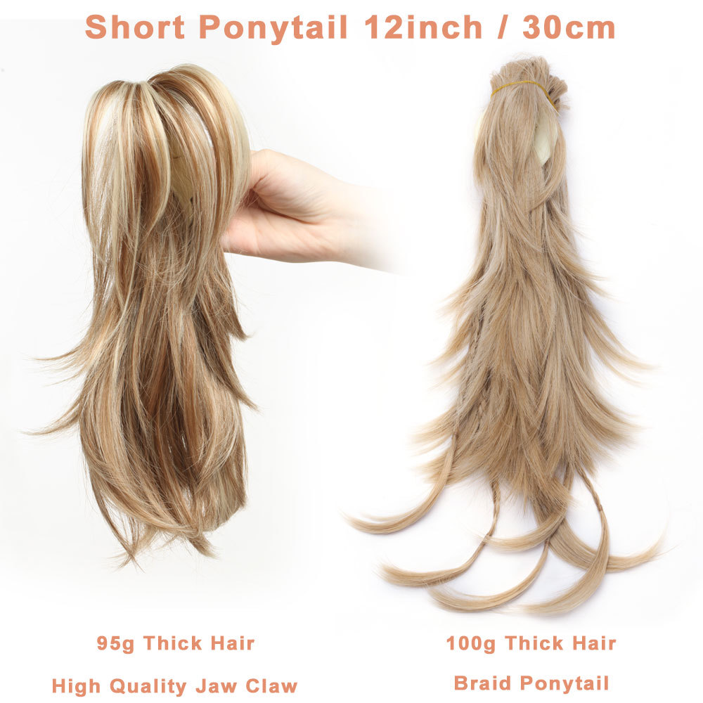 12″ Short Ponytail Hairpiece Claw Clip On Flexible Messy Hair Extensions Soft US