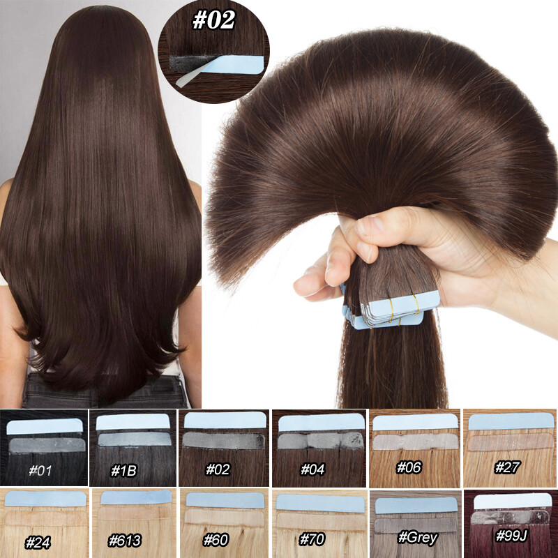 Tape In Hair 20/40/60pcs 100% Russian Human Extensions Thick Skin Weft ombre 22″