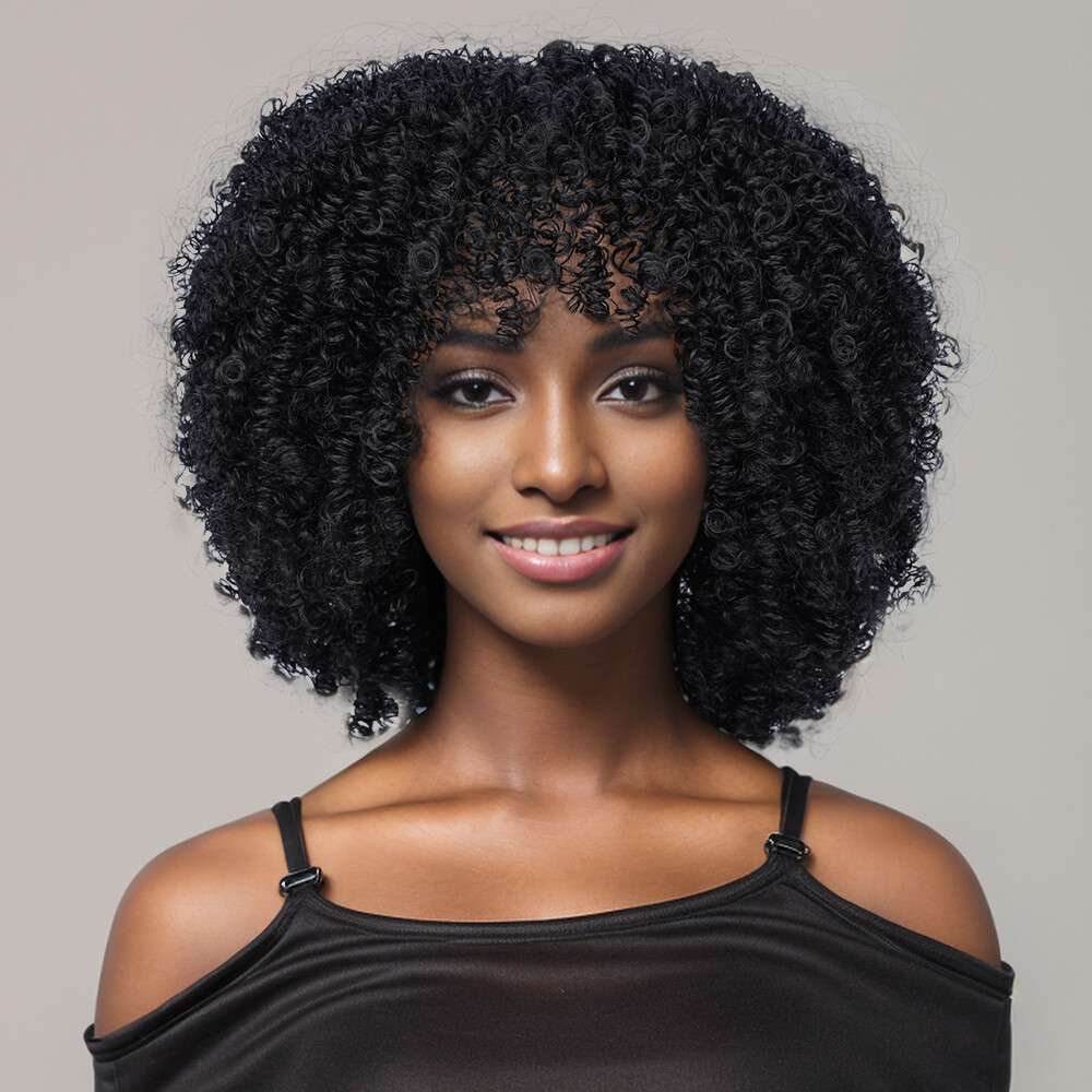 Short Curly Wigs for Women Soft Big Curly Wig with Bang Heat-Resistant Wavy Wig