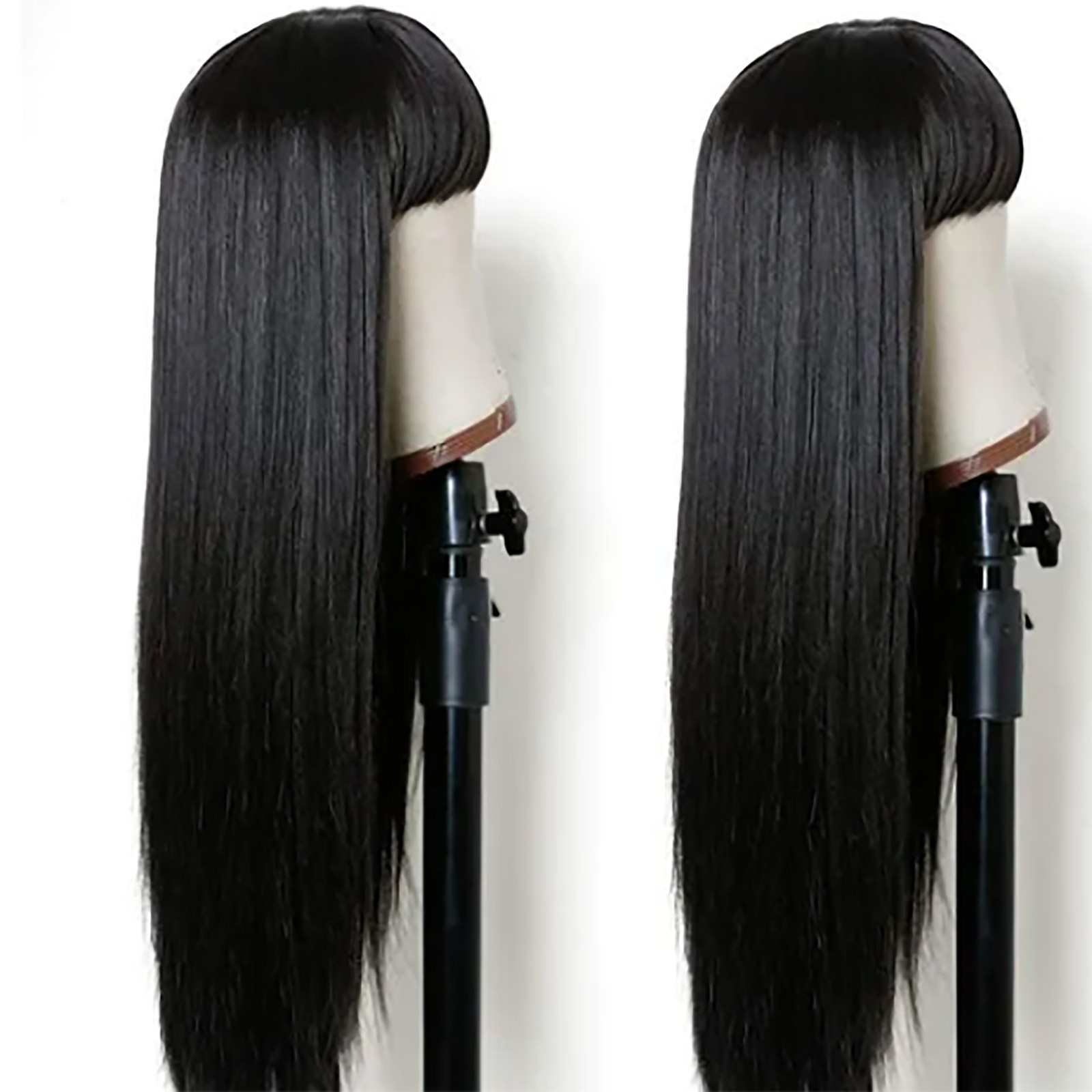 Long Black Wig With Bangs Stylish Synthetic Hair For Women