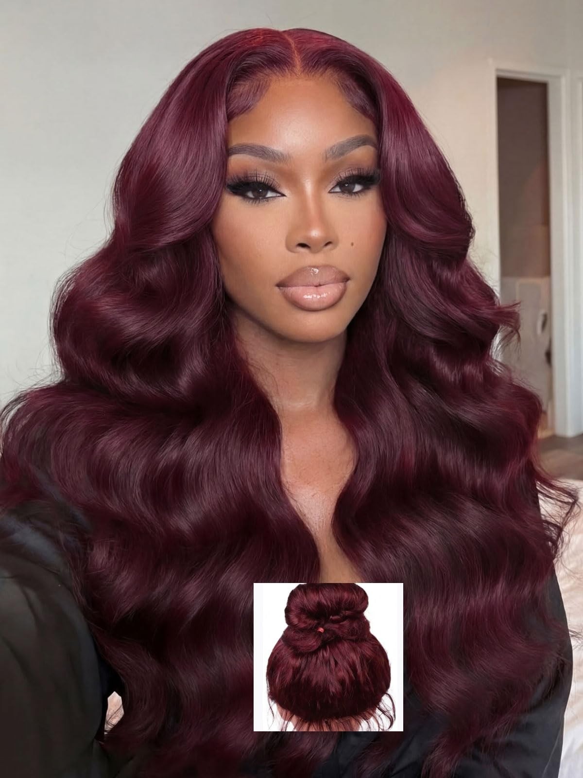 24″ Black Cherry Body Wave 360 Lace Front Wig – Human Hair, 200% Density, Gluele