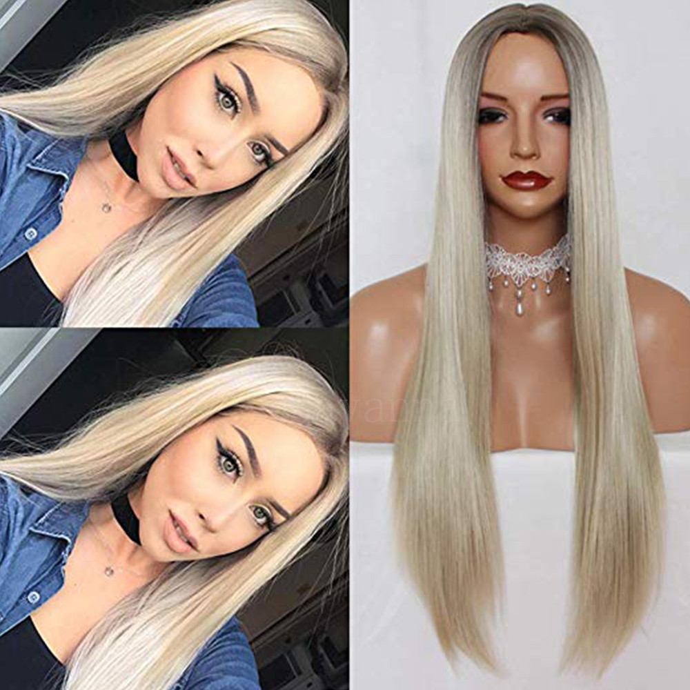 Women’s Ombre Blonde Glueless Natural Straight Heat Resistant Synthetic Hair