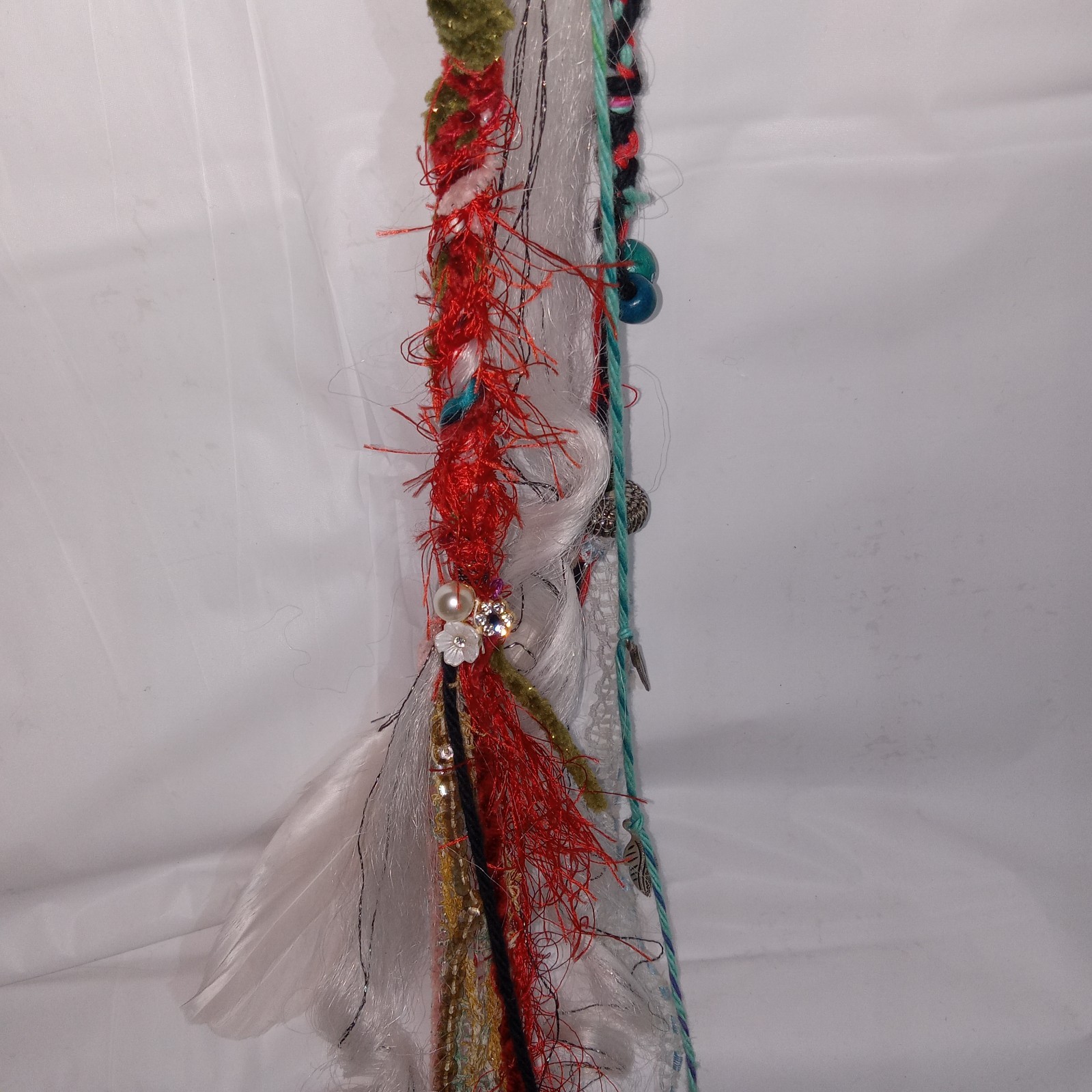 62″ double-ended Dread white loc Hair Wraps Beads Boho feather extension Ombre