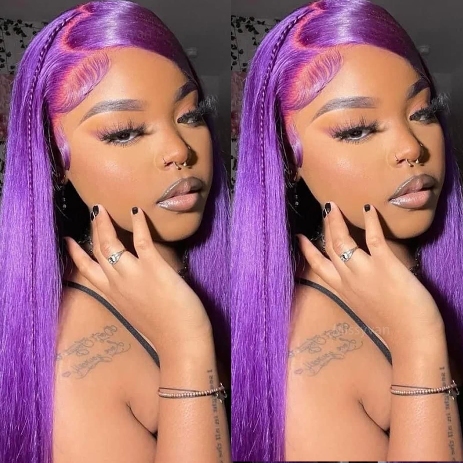 Missyvan Synthetic Lace Front Wig Long Straight Dark Purple Lace Front