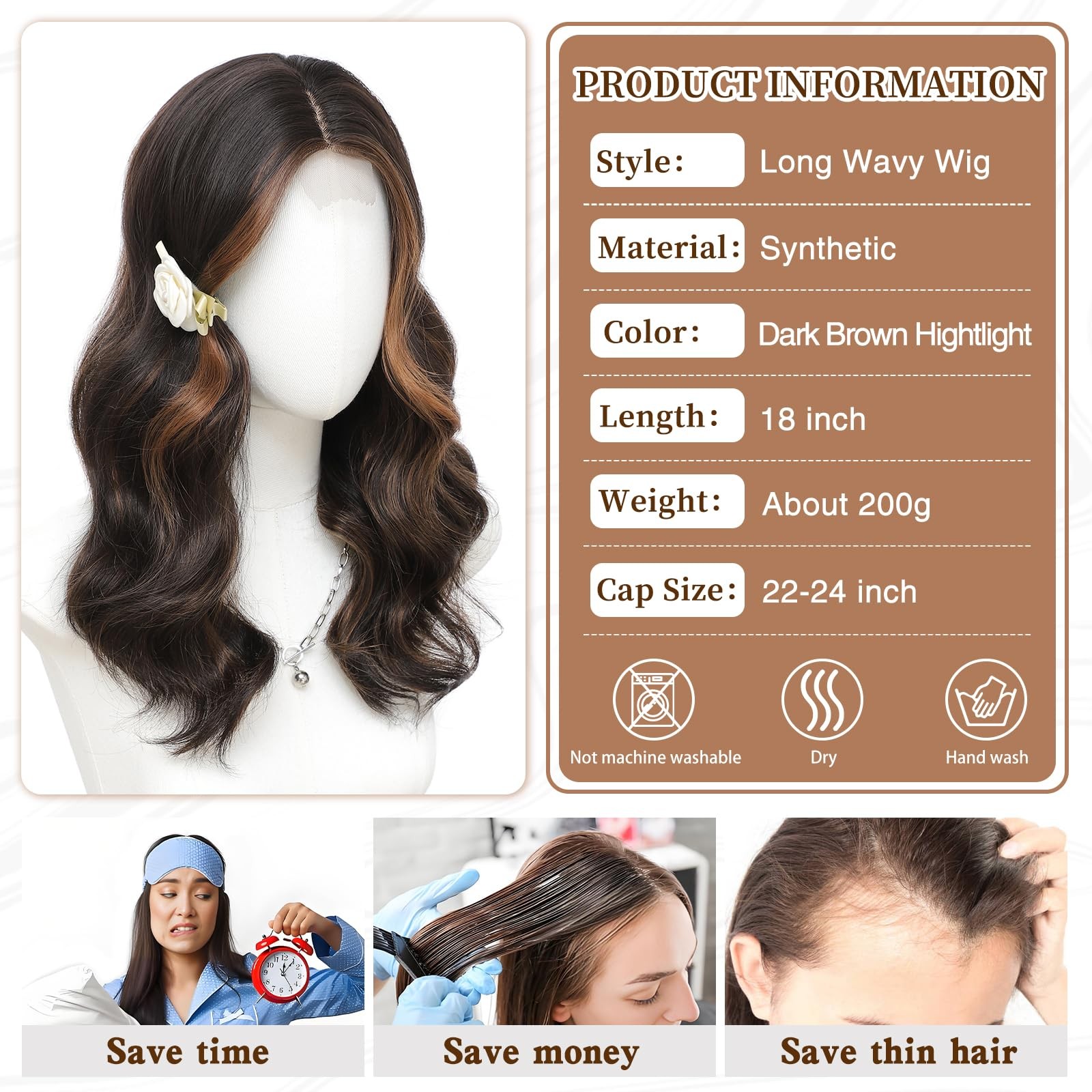 Dark Brown Hightlight Wigs for Women 18 Inch Middle Part Medium Length Short …