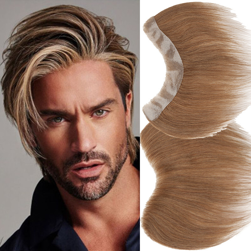 Front Replacement Human Hair Toupee Hairpiece Forehead Hairline Top Piece Blonde