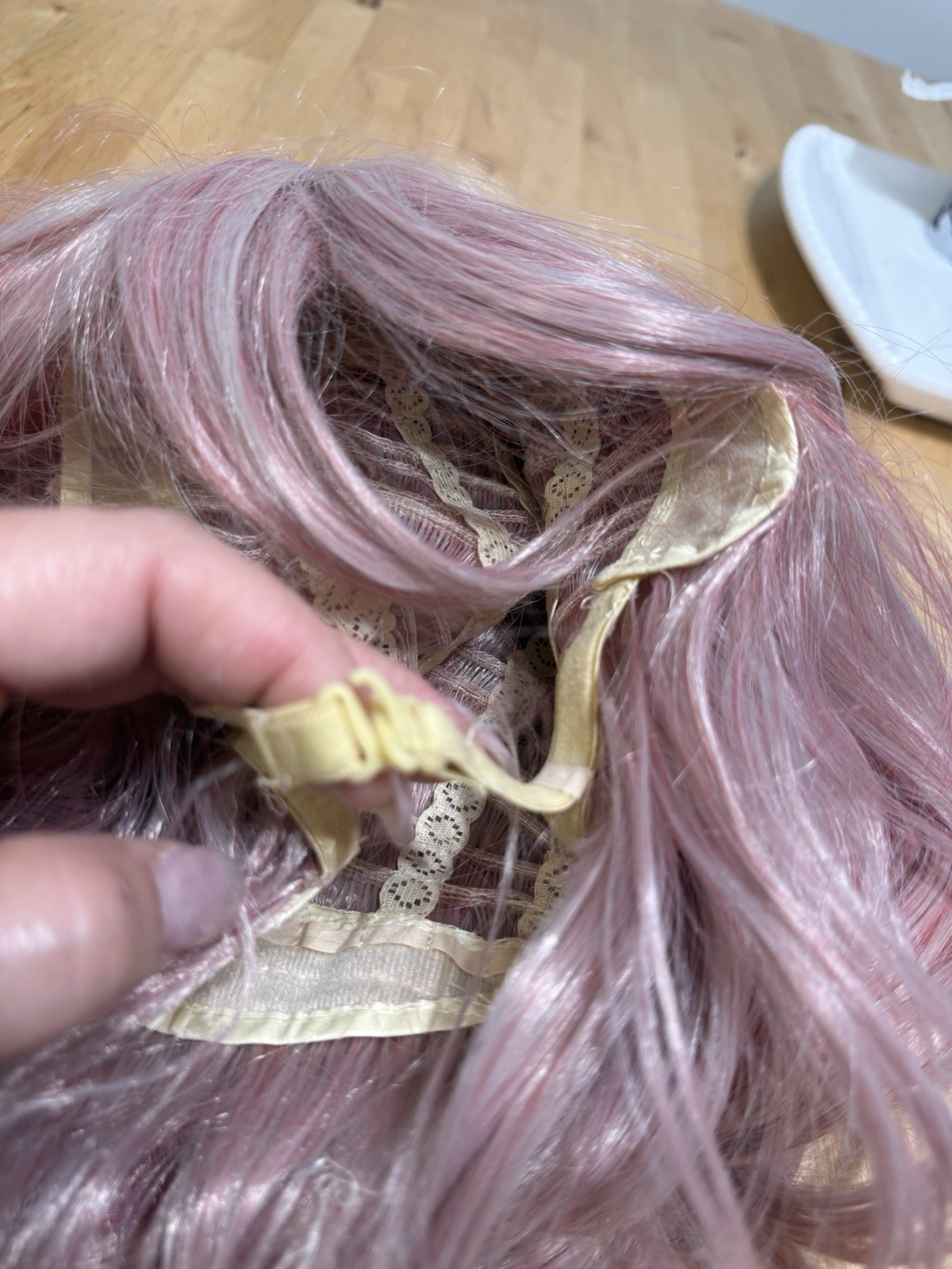 Pastel Rose Gold Pink Wig With Bangs NEW
