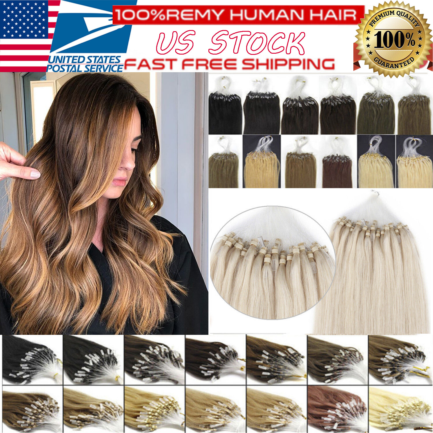 Micro Ring Loop Tip Human Hair Extensions MicroBeads Link Brazilian Hair Natural